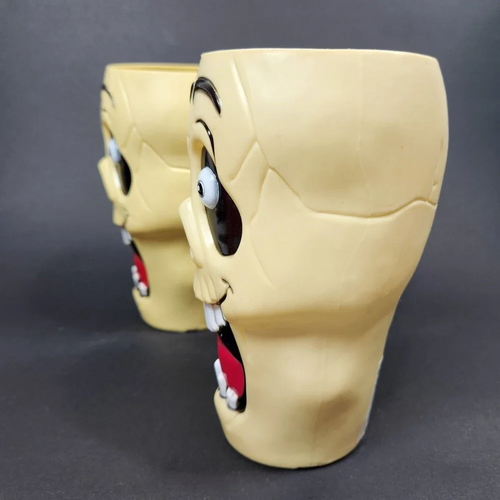 Halloween Skeleton Plastic Cups 3 Lot Mold Formed Silly Monsters 6 inch